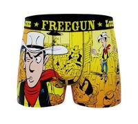 FREEGUN Boxer Hombre Microfibra Lucky Luke, Impresión HD Dibujos animados, Forro Algodón, Confort Transpirable, Lucky amarillo, XL