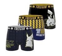 FREEGUN Boxer Hombre Pokémon, Calzoncillos Hombre Ultra-Suave y Cómodo (Juego de 3), Negro/Azul Marino/Amarillo, XXL
