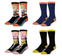FREEGUN - Calcetines para hombre, diseño de Dragon Ball Z, original y auténtico (juego de 4), Amarillo/negro/rosa/naranja/azul marino, 43-46