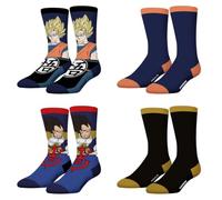 FREEGUN - Calcetines para hombre, diseño de Dragon Ball Z, original y auténtico (juego de 4), Negro/Amarillo/Azul/Ruge, 43-46