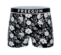 FREEGUN | Calzoncillos Hombre Boxer | Negro Estampado De Flores Blancas, Algodón Suave Y Elástico | Ropa Interior para Hombre, Ajuste Cómodo Y Transpirable | Boxers para Hombre | Talla L