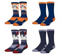 FREEGUN Naruto Shippuden, calcetines niño Sasuke, Naruto (juego de 4), Azul Marino/Naranja/Negro/Rojo, 35-38 cm