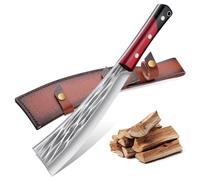 Freelander Cuchillo de Supervivencia al Aire Libre, 5Cr15 Cuchillo de Caza de Hoja Fija, Cuchillo Grande para el Bosque con Funda, Cuchillo Bushcraft Full Tang Negro y Rojo Empalmado Mango de Madera