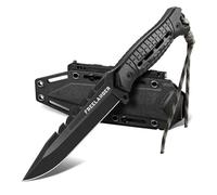 Freelander Cuchillo Supervivencia con Funda Kydex, Cuchillo Bushcraft Hoja Fija Full Tang con Sierra en Lomo, Cuchillos de Supervivencia Montaña para Camping y Outdoor, Regalo para Hombre