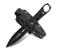 Freelander Cuchillo Supervivencia Pequeño Hoja Fija de Acero D2 con Funda Kydex, Cuchillo de Supervivencia Montaña Full Tang con Mango G10, Cuchillos Bushcraft Pequeño, Negro