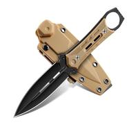 Freelander Cuchillo Supervivencia Pequeño Hoja Fija de Acero D2 con Funda Kydex, Cuchillo de Supervivencia Montaña Full Tang con Mango G10, Cuchillos Bushcraft Pequeño, Caqui