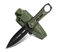 Freelander Cuchillo Supervivencia Pequeño Hoja Fija de Acero D2 con Funda Kydex, Cuchillo de Supervivencia Montaña Full Tang con Mango G10, Cuchillos Bushcraft Pequeño, Verde