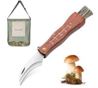 Freelander Navaja Setas con Cepillo y Bolsa, Bolsa de Gran Volumen para Recoger Setas, Navaja para Setas con Cepillo, Navaja de Bolsillo Plegable para Exteriores con Mango de Madera, Set de Navaja Set