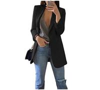 Freenfitmall Chaqueta larga de manga larga para mujer, traje de negocios, trabajo de oficina, frente abierto, chaqueta larga, Zblack, 48, XL