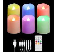 FREEPOWER 6 Velas de Té LED Recargables USB Colores con Mando a Distancia Temporizador Parpadeantes, Velas Eléctricas RGB, Decoración para Navidad Halloween Fiesta Familiar, diámetro 4 x 4.5cm