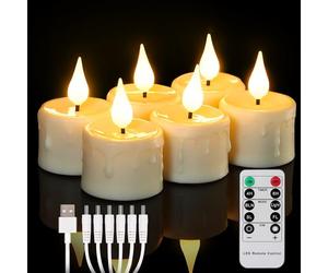 FREEPOWER 6 velas LED recargables con mando a distancia, temporizador, parpadeante, luz blanca cálida, velas eléctricas con cable USB, decoración familiar Halloween Navidad, 4 x 5,5 cm