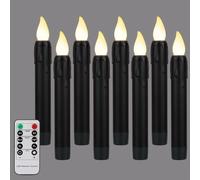 FREEPOWER 8 Velas LED Negras con Mando a Distancia Temporizador Parpadeantes, Funciona con Pilas, Luz Blanca Cálida Regulable, Decoración Halloween, 2x17cm