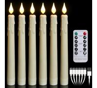 FREEPOWER Juego de 6 velas LED recargables con mando a distancia y temporizador, luz blanca cálida, cable USB tipo C, plástico, 2 x 21 cm