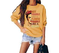 FREEPPCC Sudadera de cuello redondo para mujer con estampado de letras "Not Fragile Like A Flower", amarillo, XXL