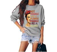 FREEPPCC Sudadera de cuello redondo para mujer con estampado de letras "Not Fragile Like A Flower", gris, M