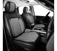 FREESOO Juego completo de fundas de asiento de coche para Dodge Ram 2009-2025 1500 2500 3500 Classic Crew Quad Cab funda de asiento de cuero para camioneta, accesorios con banco cóncavo, negro y gris