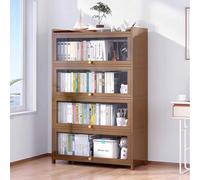 Freestanding Glass Display Cabinet, 2 to 4 Tier Bookcase, Sealed and Dustproof Curio Cabinet, Natural Bamboo Material, Folding Door Design, Ideal for Home Storage
