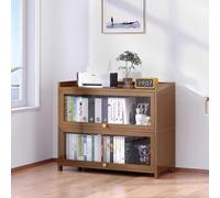 Freestanding Glass Display Cabinet, 2 to 4 Tier Bookcase, Sealed and Dustproof Curio Cabinet, Natural Bamboo Material, Folding Door Design, Ideal for Home Storage