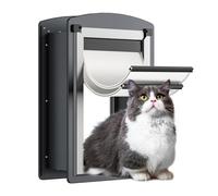 FreeStanding Puerta de Gato para Pared, Puertas de Gato con Marco de Acero con túnel telescópico, Solapas Dobles magnéticas y 2 Paneles de Bloqueo de Seguridad, Puerta de Gato para Pared Interior y