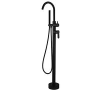 Freestanding Tub Filler Bathtub Faucet Black Floor Mount Brass Bathroom Faucets with Hand Shower High Flow Brass Shower Set with Round Spout