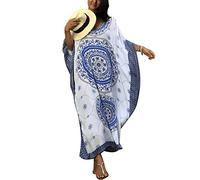 FreestyleMo Femmes Élégant Bikini Cover Up Robe Floral Caftan de Plage Smock (One size, Bleu 2)
