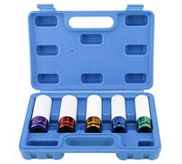 FreeTec 5 piezas Juego de Vasos de Impacto, 1/2" Juego de Vasos para Ruedas con Protectores, Vasos de Impacto para llantas de Aleación, 15mm 17mm 19mm 21mm 22 mm