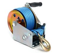 FreeTec Cabrestante manual de 453,6 kg, color azul, con correa de 8 m, cabrestante manual con freno para taller, garaje, remolque, cabrestante para barco