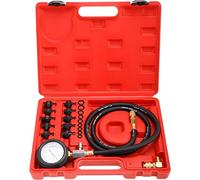 FreeTec Medidor Presion Aceite, 140 psi Manometro Presion Aceite Motor, Reloj Comprobador Presiones Aceites, Herramienta Presiones Motor Coche con Adaptadores para VW BMW Opel Ford Fiat (Rojo)