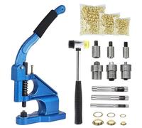 FreeTec Prensa manual con ojales, 6/10/12 mm, juego de prensador de ojales con 3 matrices, 1500 ojales dorados, juego y martillo para lonas, ropa, cinturón de cuero