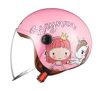 FREEUP Casco moto para niños, casco jet con visera, casco de moto para niñas, casco de ciclomotor para niños, bolsillo de liberación rápida, 48-55cm, para niños de 5 a 12 años,Rosa