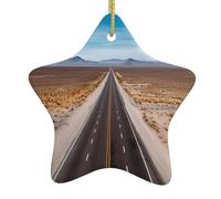 Freeway Highway Road in The Desert Adornos de Navidad Árbol de Navidad Colgante de Cerámica con Cinta Dorada Adorno de Árbol de Navidad Decoración de Navidad Artesanía Colgante para Árbol de Navidad
