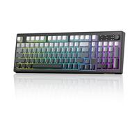 FREEWOLF K100 Teclado Gaming Inalámbrico de Membrana RGB con Teclado Numérico, Conexión Bluetooth/2.4G Inalámbrica/USB-C Cableada, Teclas Grabadas por el Lado en PBT Degradado, 4000mAh - Negro