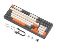 FREEWOLF K8 Teclado Mecánico Inalámbrico de Intercambio en Caliente para Juegos, Teclado Retroiluminado RGB, Interruptor Azul, Bluetooth/2,4 GHz/USB-C, 4000 mAh, para Mac/Win, QWERTY - Gris/Naranja