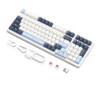 FREEWOLF K8 Teclado Mecánico Inalámbrico de Intercambio en Caliente para Juegos, Teclado Retroiluminado RGB, Interruptor Rojo, Bluetooth/2,4 GHz/USB-C, 4000 mAh, para Mac/Win, QWERTY - Azul/Blanco