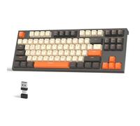 FREEWOLF M88 TKL Teclado Inalámbrico Juegos, Bluetooth/2,4 GHz, Teclado Mecánico Intercambiable en Caliente, Receptor 2 en 1 Tipo C/USB A, Tecla 87 PBT, Interruptor Rojo para PC/Mac - Gris y Naranja