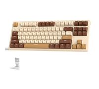 FREEWOLF M88 TKL Teclado Inalámbrico Juegos, Bluetooth/2,4 GHz, Teclado Mecánico Intercambiable en Caliente, Receptor 2 en 1 Tipo C/USB A, Tecla 87 PBT, Interruptor Rojo para PC/Mac - Cafe Blanco