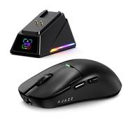 FREEWOLF x A.Jazz AJ159P MC Pro Ratón Gaming Inalámbrico, Dock Magnético con Pantalla TFT, Ultra-Ligero 57g, Sensor PAW3311, 24.000 dpi, BT/2.4G/USB-C, 20M Clicks, para PC/Mac (Negro)
