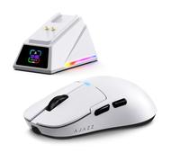 FREEWOLF x A.Jazz AJ159P MC Pro Ratón Gaming Inalámbrico, Dock Magnético con Pantalla TFT, Ultra-Ligero 57g, Sensor PAW3311, 24.000 dpi, BT/2.4G/USB-C, 20M Clicks, para PC/Mac (Blanco)