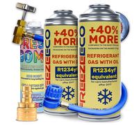 FREEZECO 2 en 1 - 2 latas de refrigerante de repuesto R1234yf con aceite de llenado de aire acondicionado para vehículos a partir de 2016, 235 g + manguera de presión con manómetro + adaptador YF +