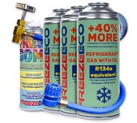 FREEZECO 2 en 1 - 3 latas de refrigerante R134a de repuesto con aceite de llenado de aire acondicionado para automóviles 1995-2016, 235 g + manguera de presión con manómetro + bomba refrescante 136 g