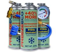 FREEZECO 2 en 1-3 latas de refrigerante R134a de repuesto para aire acondicionado para automóviles 1995-2016, 235 g + manguera de presión con manómetro