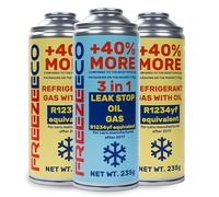 FREEZECO 3 en 1 + 2 x 2 en 1 - R1234yf - Reemplazo de refrigerante + 2 latas de repuesto de refrigerante con aceite de relleno de aire acondicionado para vehículos después de 2016, 235 g