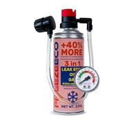 FREEZEECO HOBBY, sustituto r134a, Sellador, refrigerante para aire acondicionado de automóviles, equivalente a 660 g, 1 lata, 3 en 1, 235g, con Manguera integrada con manómetro y Adaptador