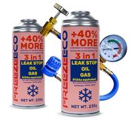 FreezeECO Kit de 3 unidades: 2 x 3 en 1 LeakStop/aceite/gas 235 g tipo A + manguera de manómetro de 15/30 cm FE tipo A [R134a/R12 equivalente - coches 1995-2016] tipo A (11,5 mm) 470 g