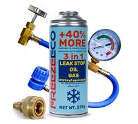 FreezeECO Kit de 3 unidades: 3 en 1 LeakStop/aceite/gas 235 g tipo A + manguera de manómetro de 15/30 cm FE tipo A + adaptador YF [R1234yf equivalente - vehículos después de 2017] tipo A (11,5 mm)