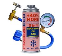 FREEZEECO Kit Recarga Aire Acondicionado Coche - Gas Refrigerante R134a Sustituto 3 en 1 con Tapa Fugas y Aceite 235g - Incluye Manguera con manómetro de Baja Presión - Vehículos 1995-2016
