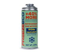 FREEZEECO R134a Kit de Recarga de Aire Acondicionado para automóvil con Aceite, válvula Tipo A, 235 g - Potencia de enfriamiento Mejorada con válvula de retención incorporada, +40% de eficiencia