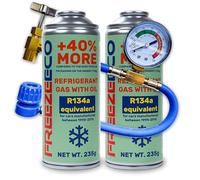 FreezeECO Set de 3 unidades: 2 x 2 en 1 gas con aceite refrigerante 235 g tipo A + manguera de manómetro de 15/30 cm FE tipo A [R134a/R12 equivalente - coches 1995 - 2016] tipo A (11,5 mm) 470 g
