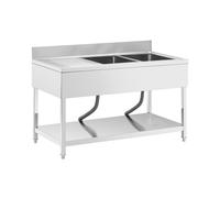 Fregadero - 2 cubas - acero inoxidable - 140 x 70 cm - Royal Catering