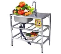 Fregadero Acero Inoxidable Lavabo De Acero Inoxidable Para El Hogar Del Restaurante de Acero Inoxidable con Banco de Trabajo con Grifo Patas Escurridor para Restaurante Bar Cafetería. (Color : Hot an